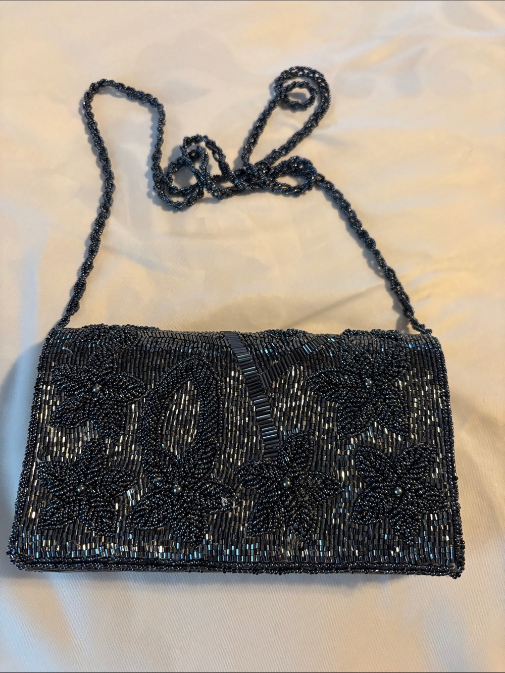 Beaded Floral Evening Clutch - Black